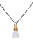 OOAK Moonstone Single Stone Necklace - 14k Gold-Fill + Oxidized Silver Chain