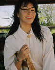Flora Bolo Necklace - Oxidized Brass, Sterling Silver + Blue Moonstone Glass w/Oxidized Sterling Silver 32" Chain