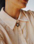 Flora Bolo Necklace - Oxidized Brass, Sterling Silver + Blue Moonstone Glass w/Oxidized Sterling Silver 32" Chain