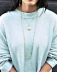 Larken Necklace - Black Oxidized Chain + Moss Aquamarine