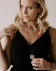 Black + Gold Disc Necklace on Two-Tone Chain - 14k Gold, Oxidized Silver + VS White Diamonds