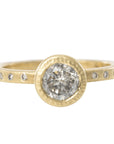 Legacy Diamond Ring - Salt + Pepper Brilliant Cut Diamond set in an 18ky Gold Hammered Medium Bezel with Flush Set VS side Diamonds