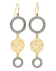Black + Gold Triple Drop Scattered Diamond Earrings - 18ky Gold, Oxidized Silver + VS Diamonds