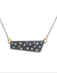 Black + Gold Scattered Diamond Necklace on Oxidized Silver Chain - 18ky, Oxidized Silver + VS Diamonds