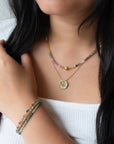 Hammered Bead Natural Gemstone Bracelet - Green Tourmaline / 18k Yellow Gold
