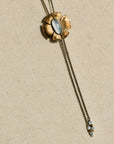 Flora Bolo Necklace - Oxidized Brass, Sterling Silver + Blue Moonstone Glass w/Oxidized Sterling Silver 32" Chain