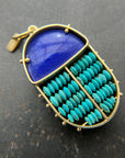 Lapis + Turquoise Scarab Pendant - 18k Gold, Lapis Lazuli + Persian Turquoise