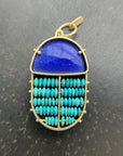 Lapis + Turquoise Scarab Pendant - 18k Gold, Lapis Lazuli + Persian Turquoise