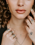 Turning Aspen Ring- 18ky Gold, 14kpw Gold, Oxidized Silver + Reclaimed Diamonds