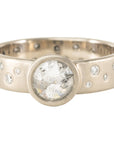 OOAK Round Rose Cut Salt + Pepper Diamond Ring + Scattered VS Diamonds - 18k Palladium White Gold + Diamonds 7