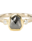 OOAK Shield Shaped Rose Cut Black Diamond Ring + VS Accents - 18k Palladium White Gold + 18k Gold + Diamonds