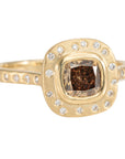 OOAK Champagne Cushion Cut Diamond Halo Ring + VS Accents - 18k Gold + Diamonds 6