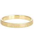 Solid gold, hand forged, crosshatch texture,
2.5 mm wide
