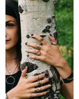 Turning Aspen Ring- 18ky Gold, 14kpw Gold, Oxidized Silver + Reclaimed Diamonds