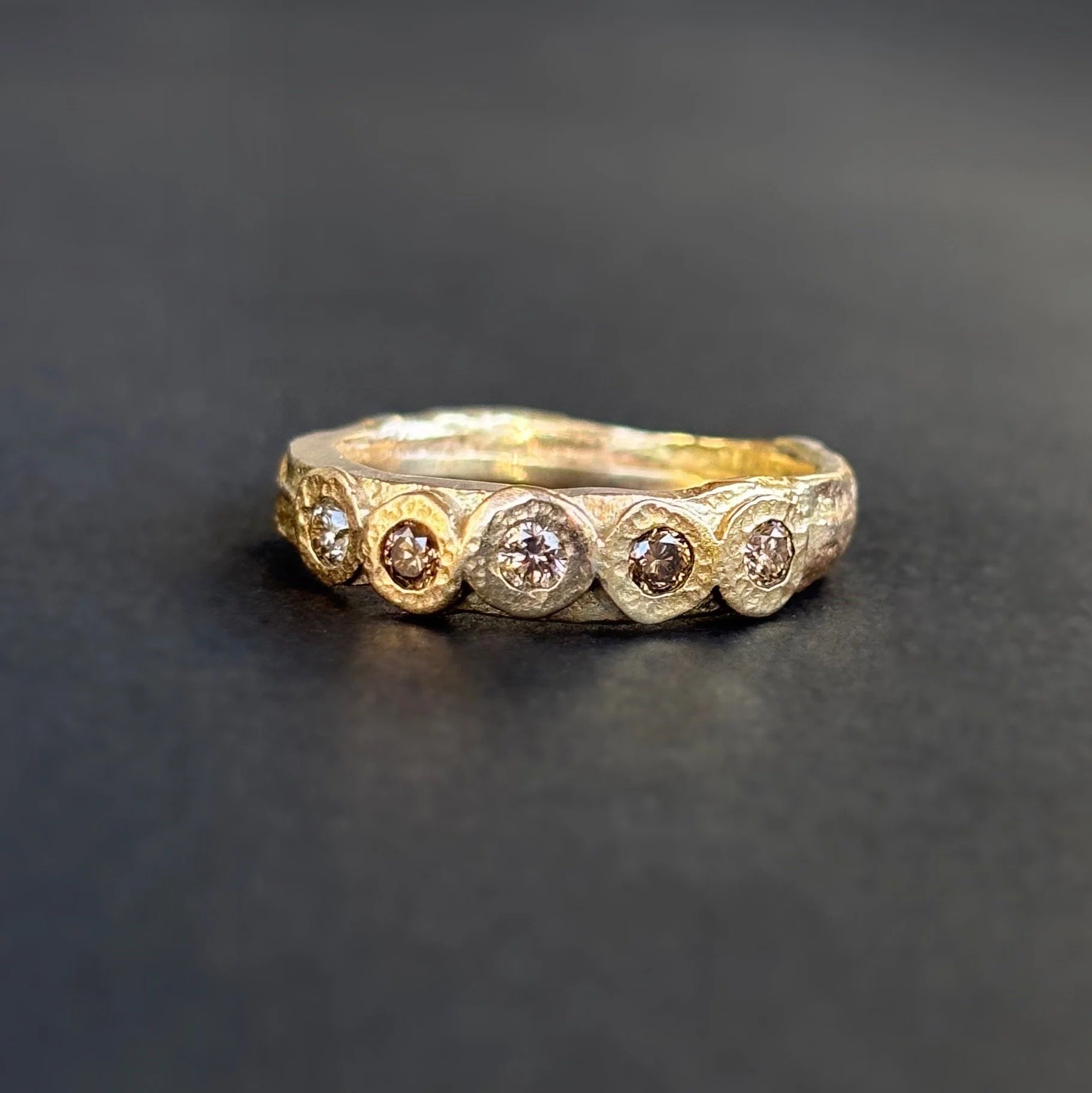 Warm Diamond Bubble Band - 10ky Gold,  Champagne + Cognac Diamonds