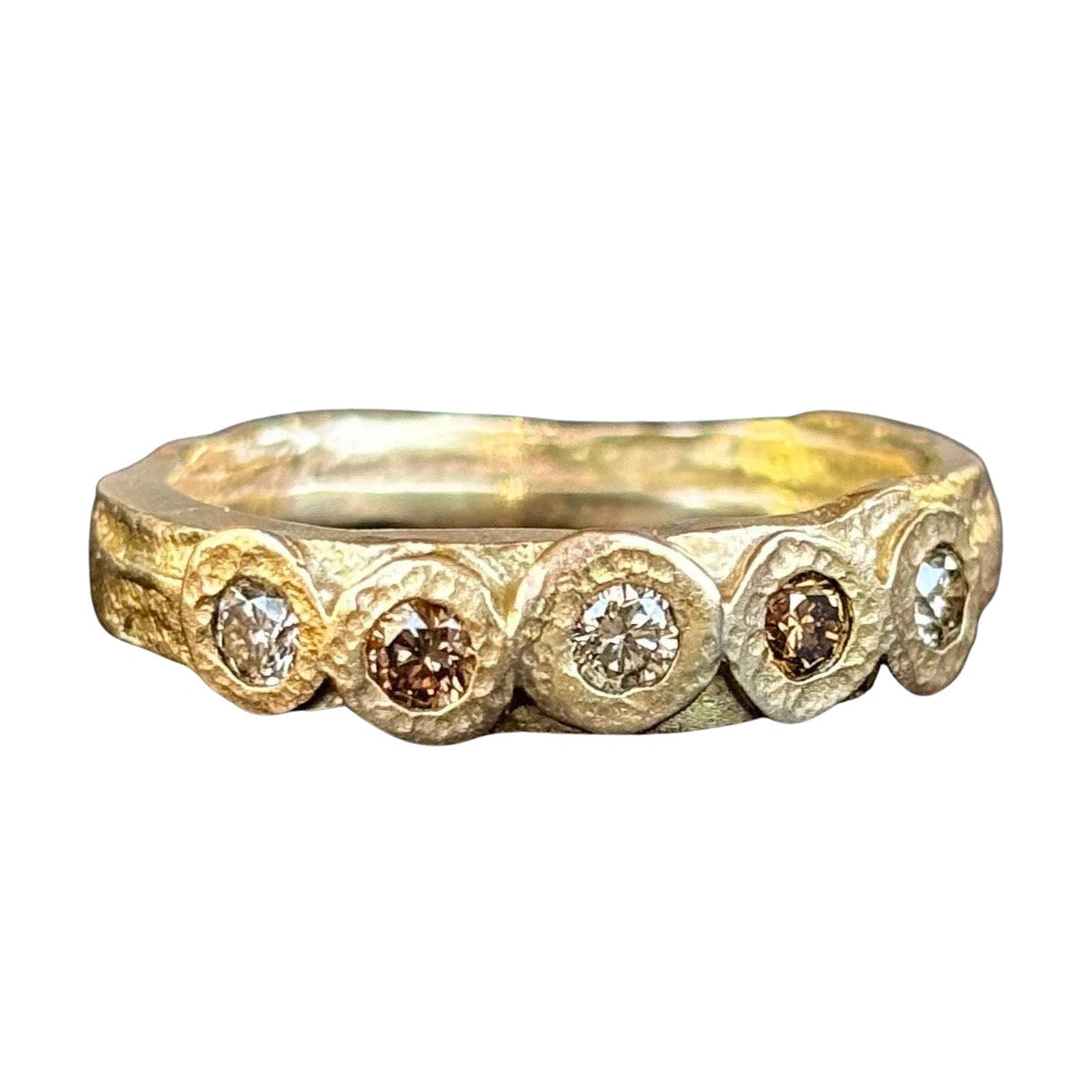Warm Diamond Bubble Band - 10ky Gold,  Champagne + Cognac Diamonds