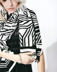 100% Italian Spun Egyptian Cotton Body Cocoon Wrap: Camelia Wrap Black + Cream