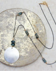 Larken Necklace - Black Oxidized Chain + Moss Aquamarine