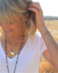 Larken Necklace - Black Oxidized Chain + Moss Aquamarine