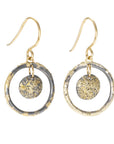 Small Sun Centric Earrings - 22k/14k Gold + Oxidized Silver