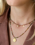 Watermelon Tourmaline Gemstone Mini Hammered Disc Station Necklace - 18k Gold + Watermelon Tourmaline