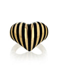 Chubby Heart Black Striped Pinky Ring - 14ky Gold + Enamel