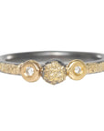 Three Bloom Stacking Ring - 22k/18k Gold, Oxidized Silver + VS White Diamonds