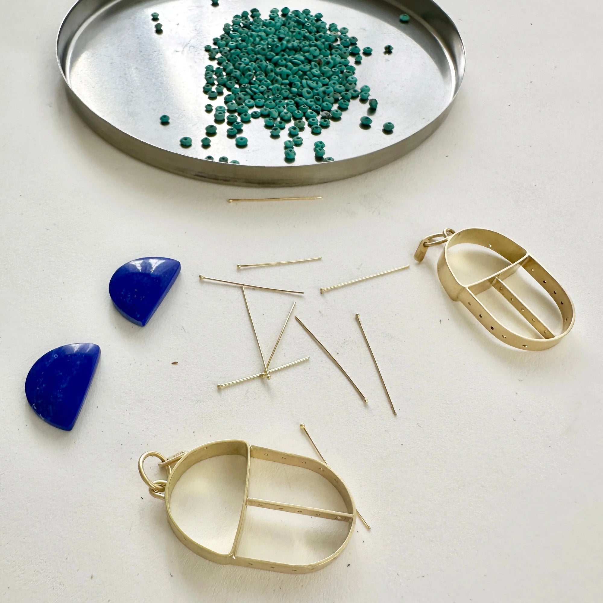 Lapis + Turquoise Scarab Pendant - 18k Gold, Lapis Lazuli + Persian Turquoise