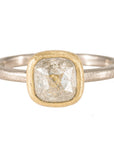 OOAK 1.5ct Grey Cushion Cut Diamond Ring - 18ky, 18kpw Gold + Diamonds 6.25